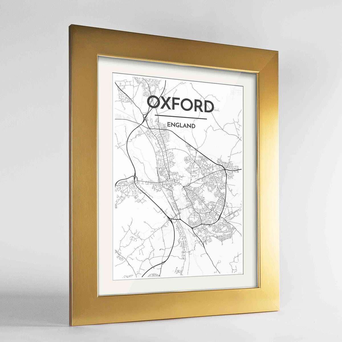 Framed Oxford Map Art Print 24x36&quot; Gold frame Point Two Design Group
