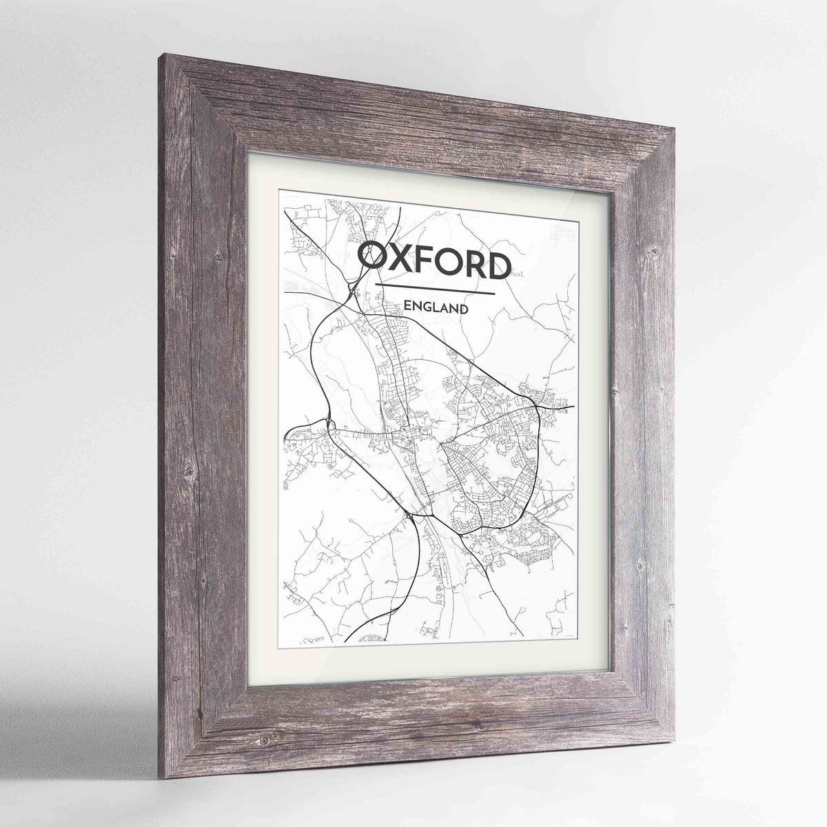 Framed Oxford Map Art Print 24x36&quot; Western Grey frame Point Two Design Group