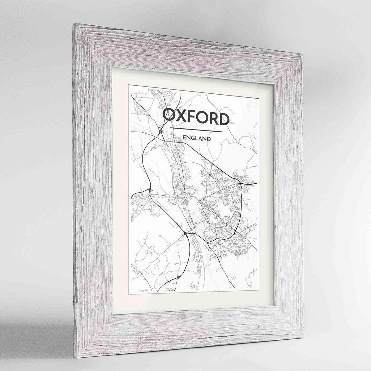 Framed Oxford Map Art Print 24x36&quot; Western White frame Point Two Design Group