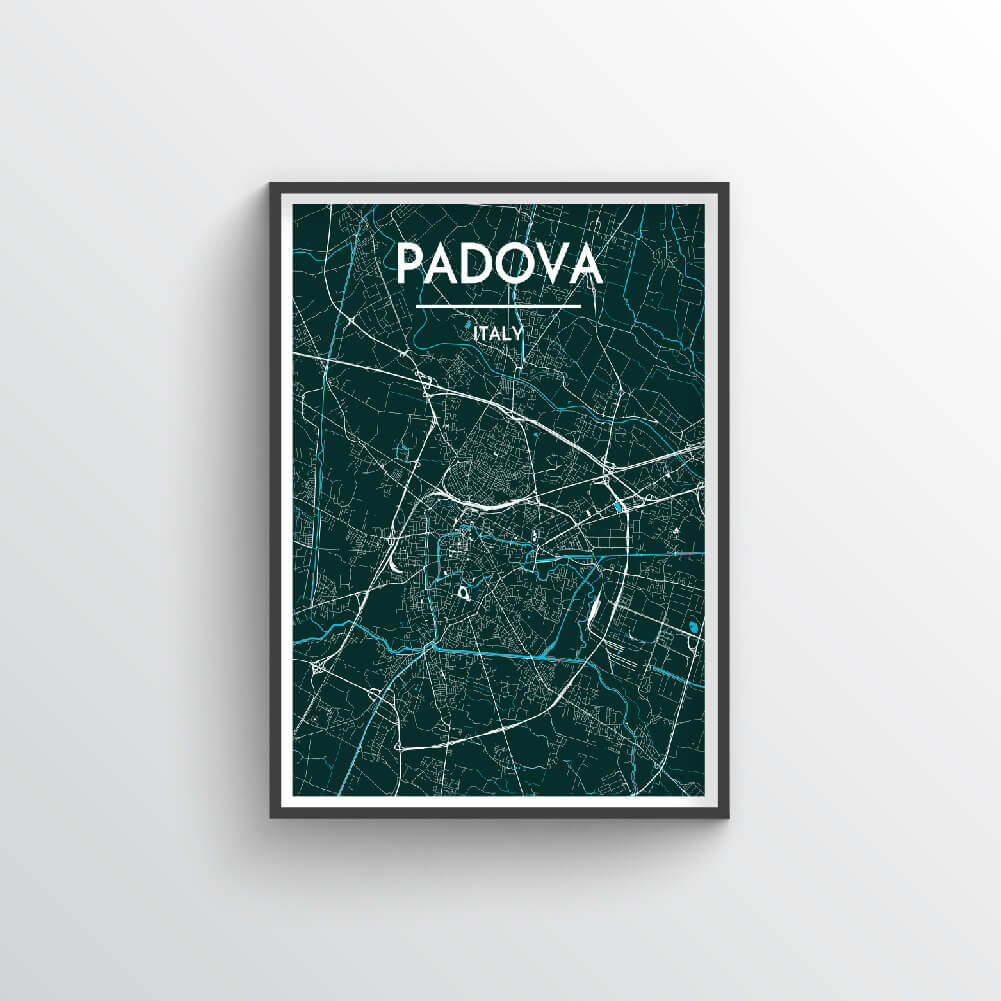 Padova City Map Art Print - Point Two Design - Black &amp; White Print