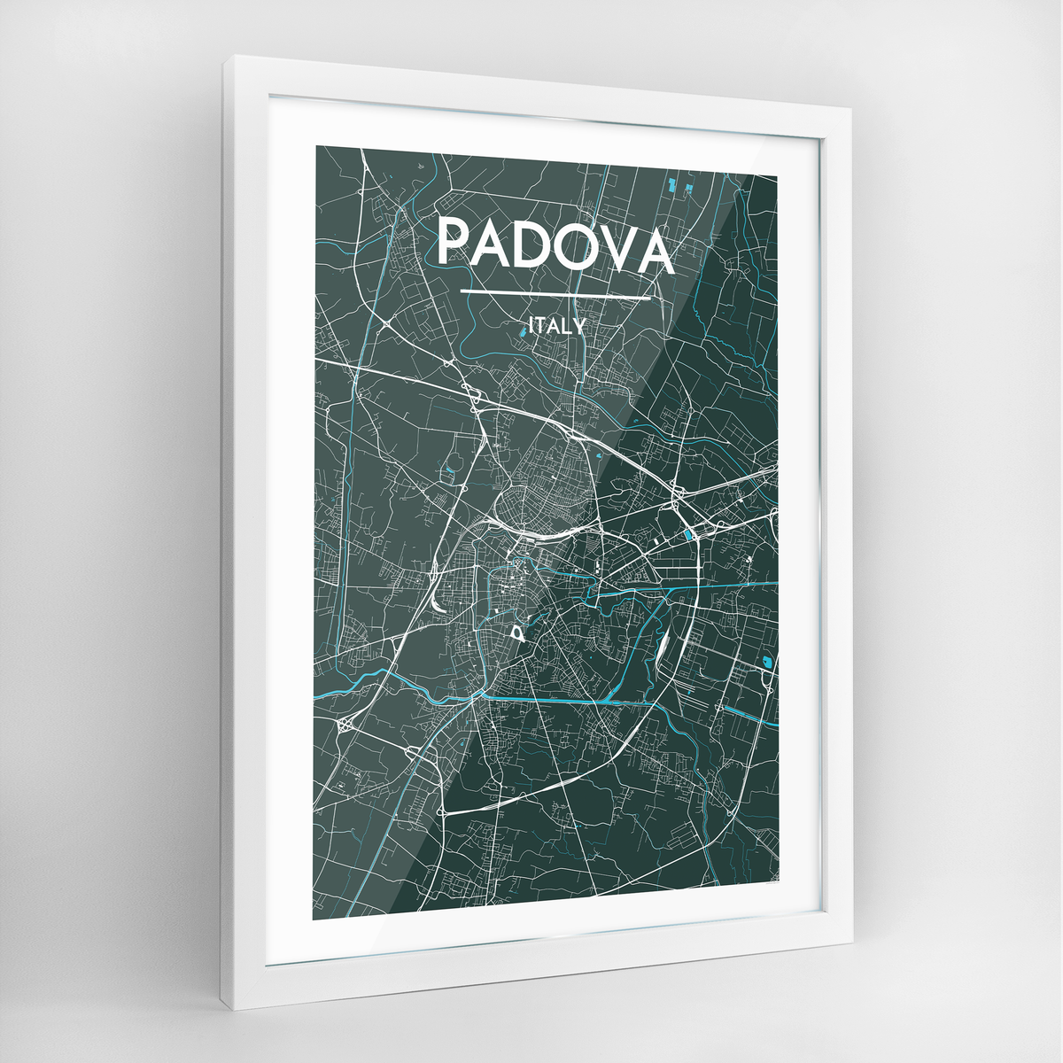 Padova Map Art Print - Framed