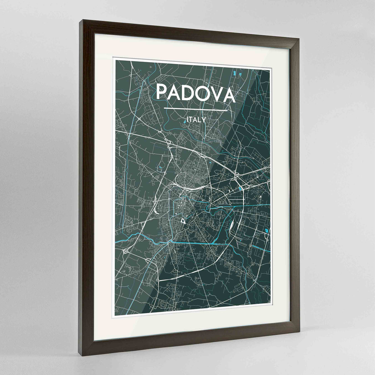 Framed Padova Map Art Print 24x36&quot; Contemporary Walnut frame Point Two Design Group