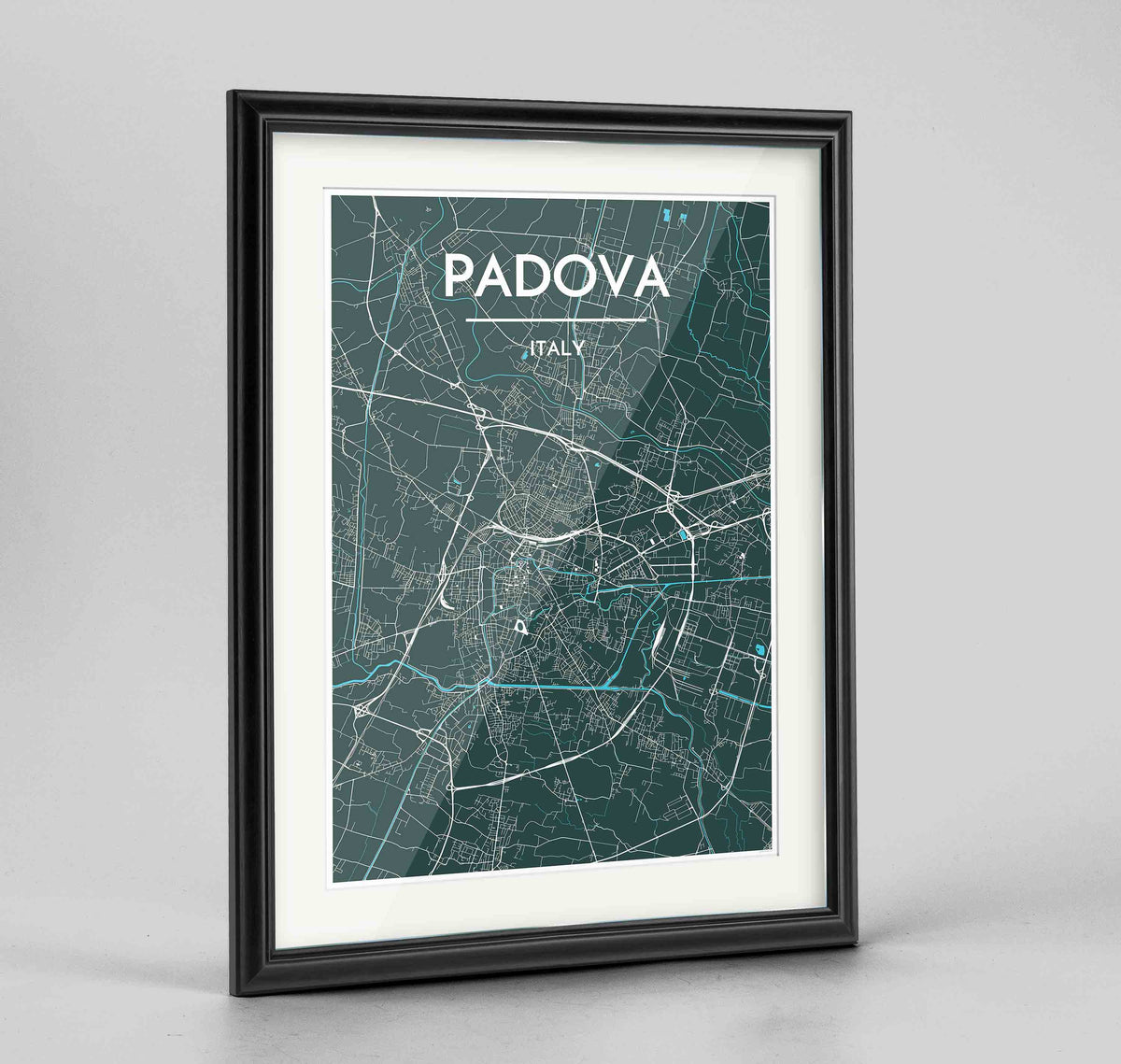 Framed Padova Map Art Print 24x36&quot; Traditional Black frame Point Two Design Group