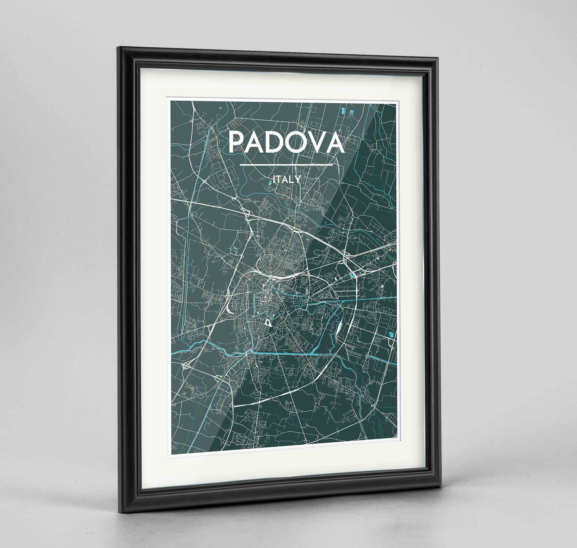 Framed Padova Map Art Print 24x36" Traditional Black frame Point Two Design Group