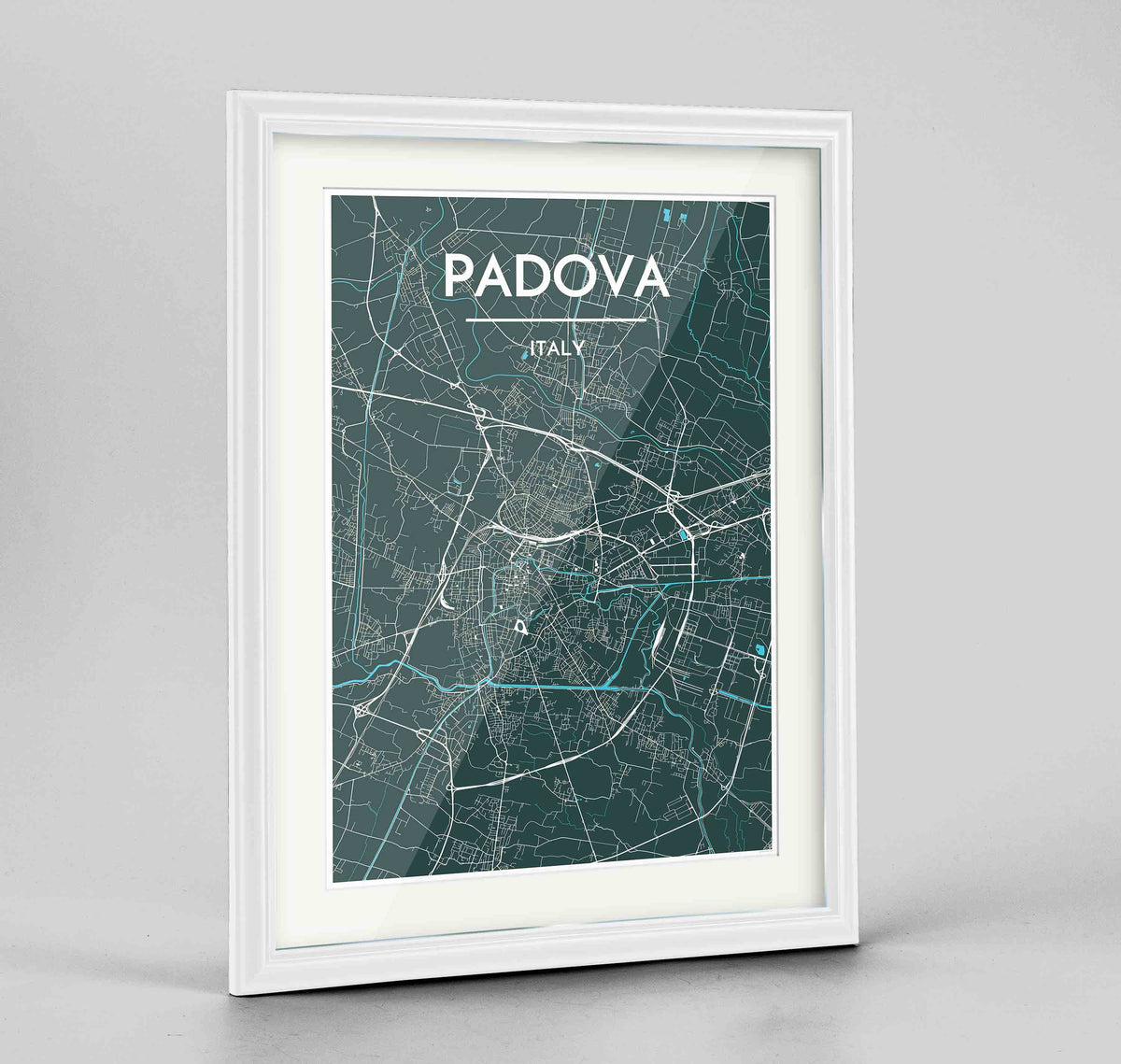 Framed Padova Map Art Print 24x36&quot; Traditional White frame Point Two Design Group