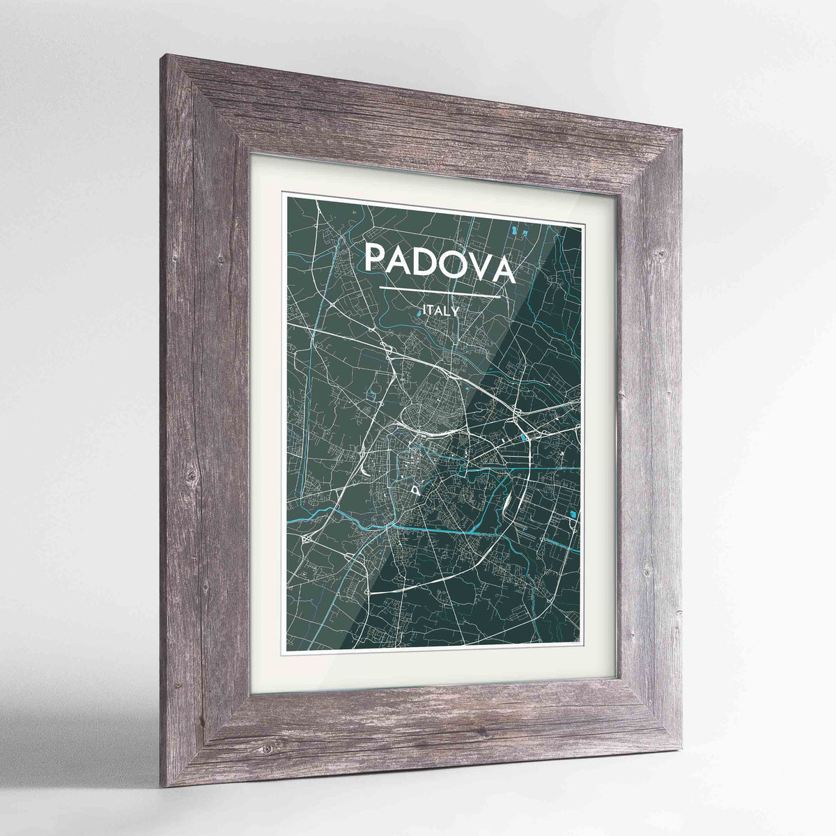 Framed Padova Map Art Print 24x36&quot; Western Grey frame Point Two Design Group