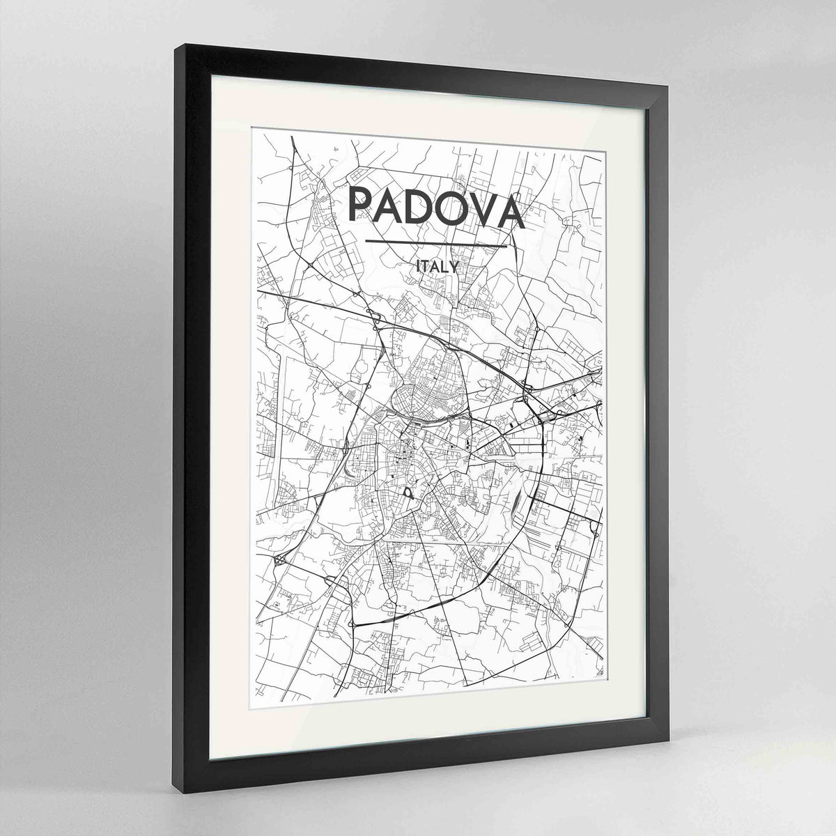 Framed Padova Map Art Print 24x36&quot; Contemporary Black frame Point Two Design Group