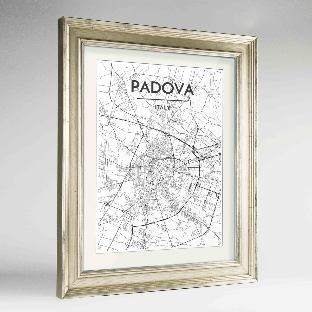 Framed Padova Map Art Print 24x36&quot; Champagne frame Point Two Design Group