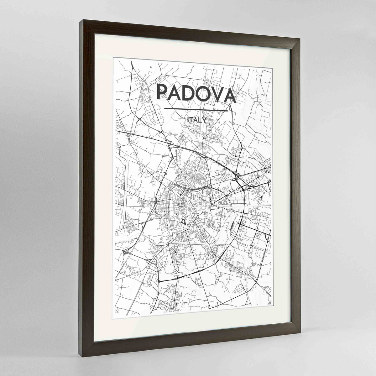 Framed Padova Map Art Print 24x36&quot; Contemporary Walnut frame Point Two Design Group