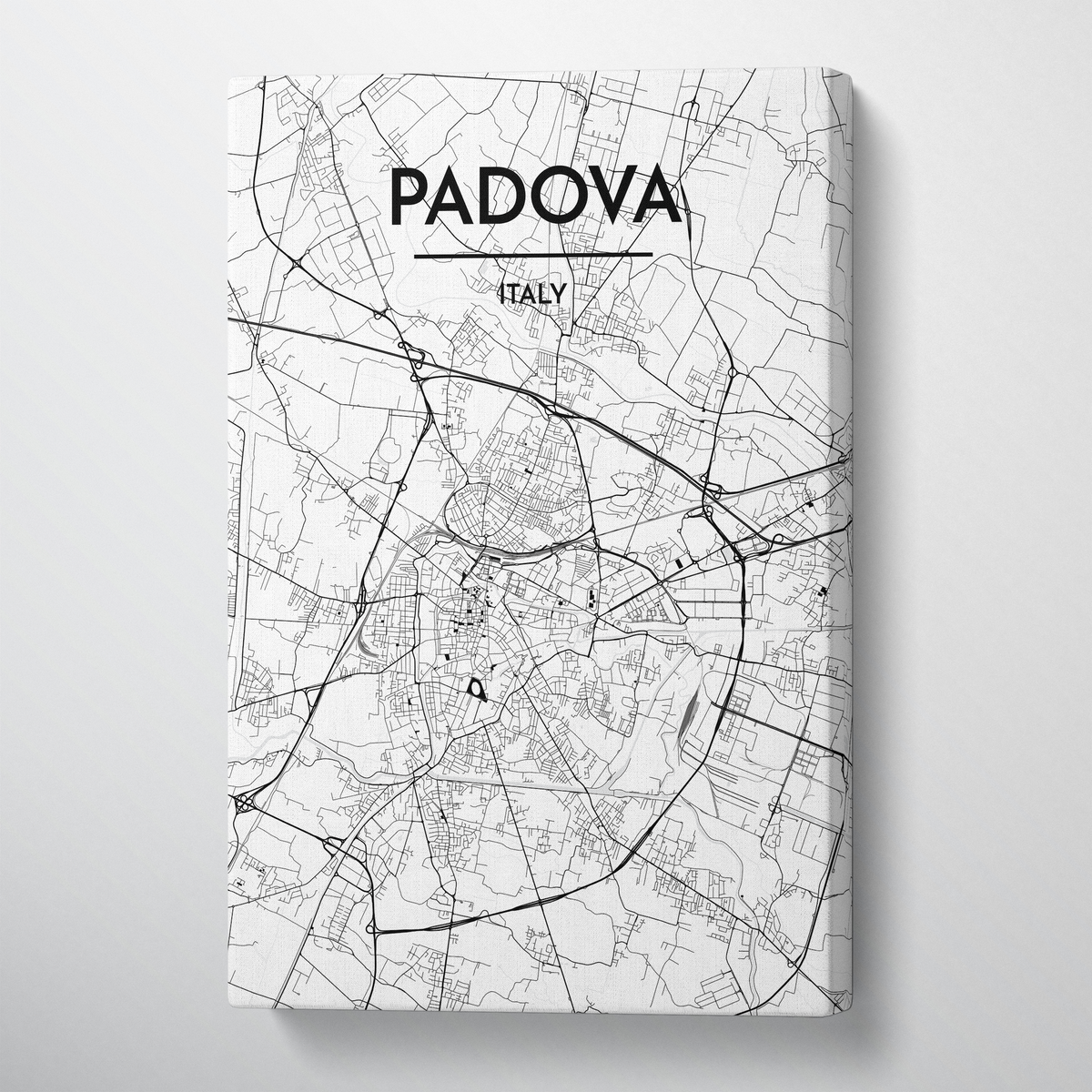 Padova City Map Canvas Wrap - Point Two Design - Black &amp; White Print