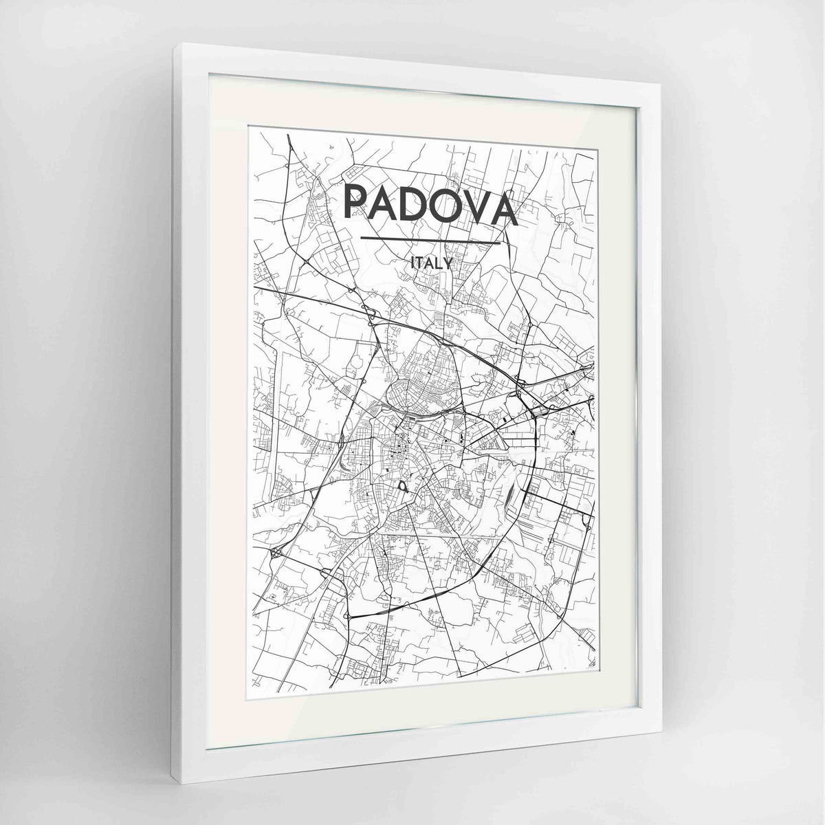 Framed Padova Map Art Print 24x36&quot; Contemporary White frame Point Two Design Group