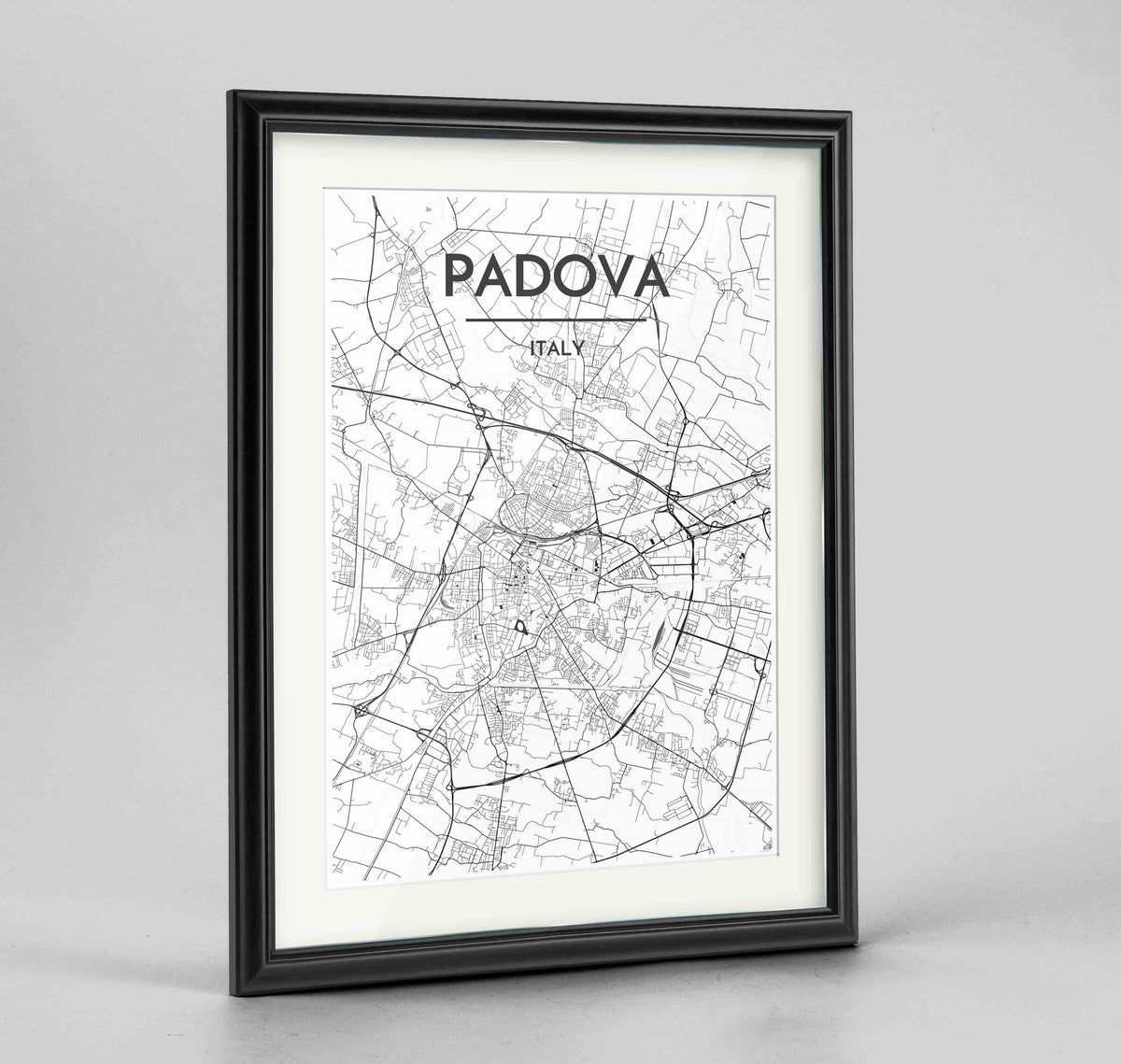 Framed Padova Map Art Print 24x36&quot; Traditional Black frame Point Two Design Group