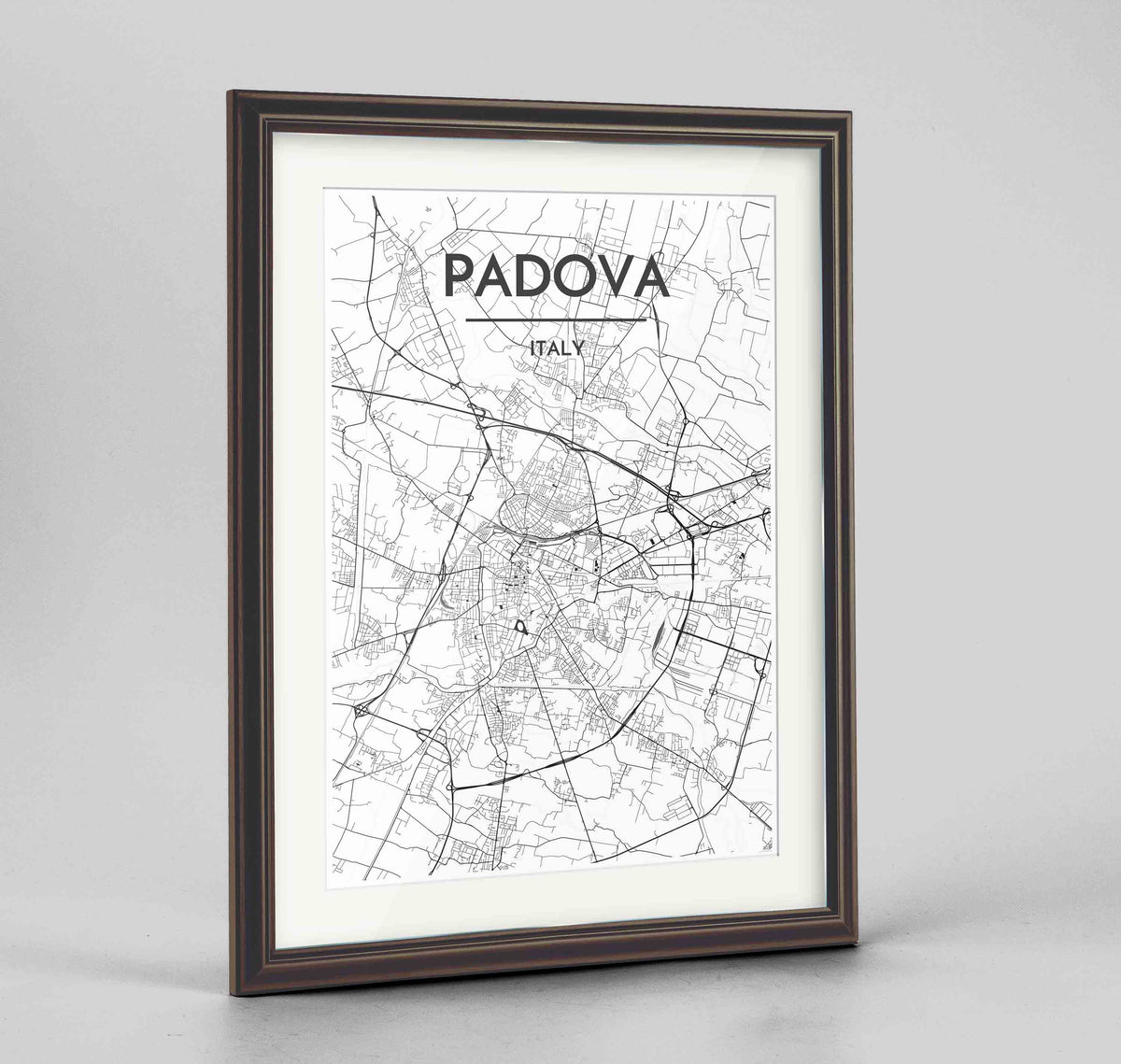 Framed Padova Map Art Print 24x36&quot; Traditional Walnut frame Point Two Design Group