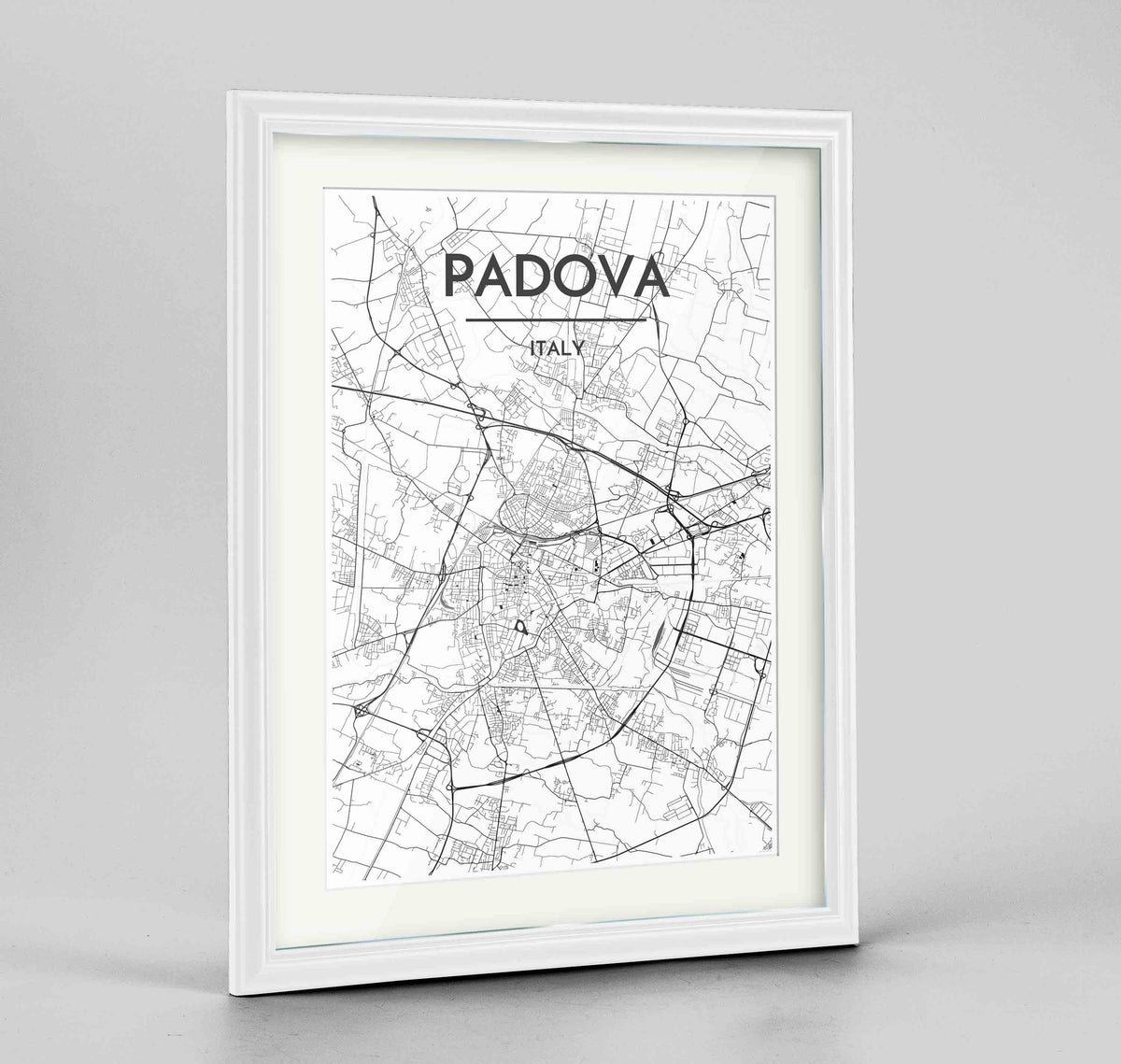 Framed Padova Map Art Print 24x36&quot; Traditional White frame Point Two Design Group