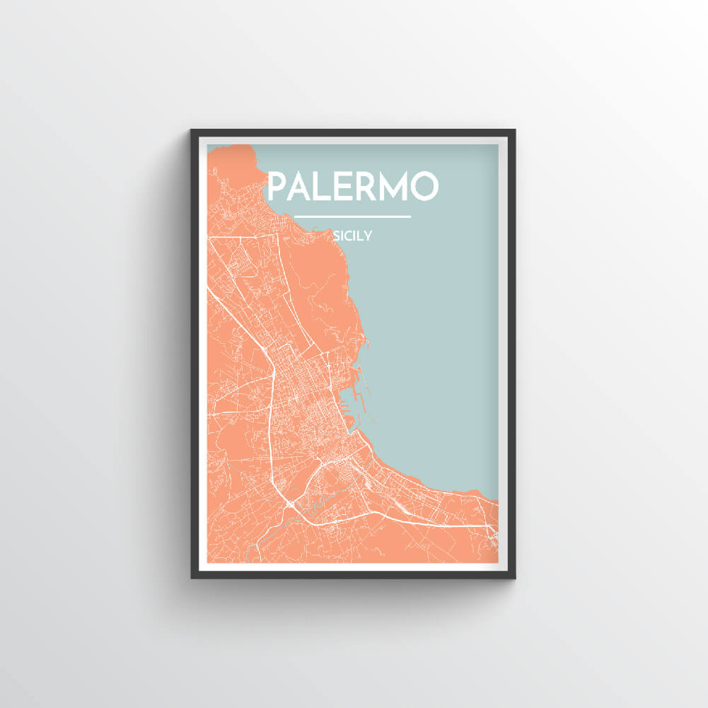 Palermo City Map Art Print - Point Two Design - Black &amp; White Print