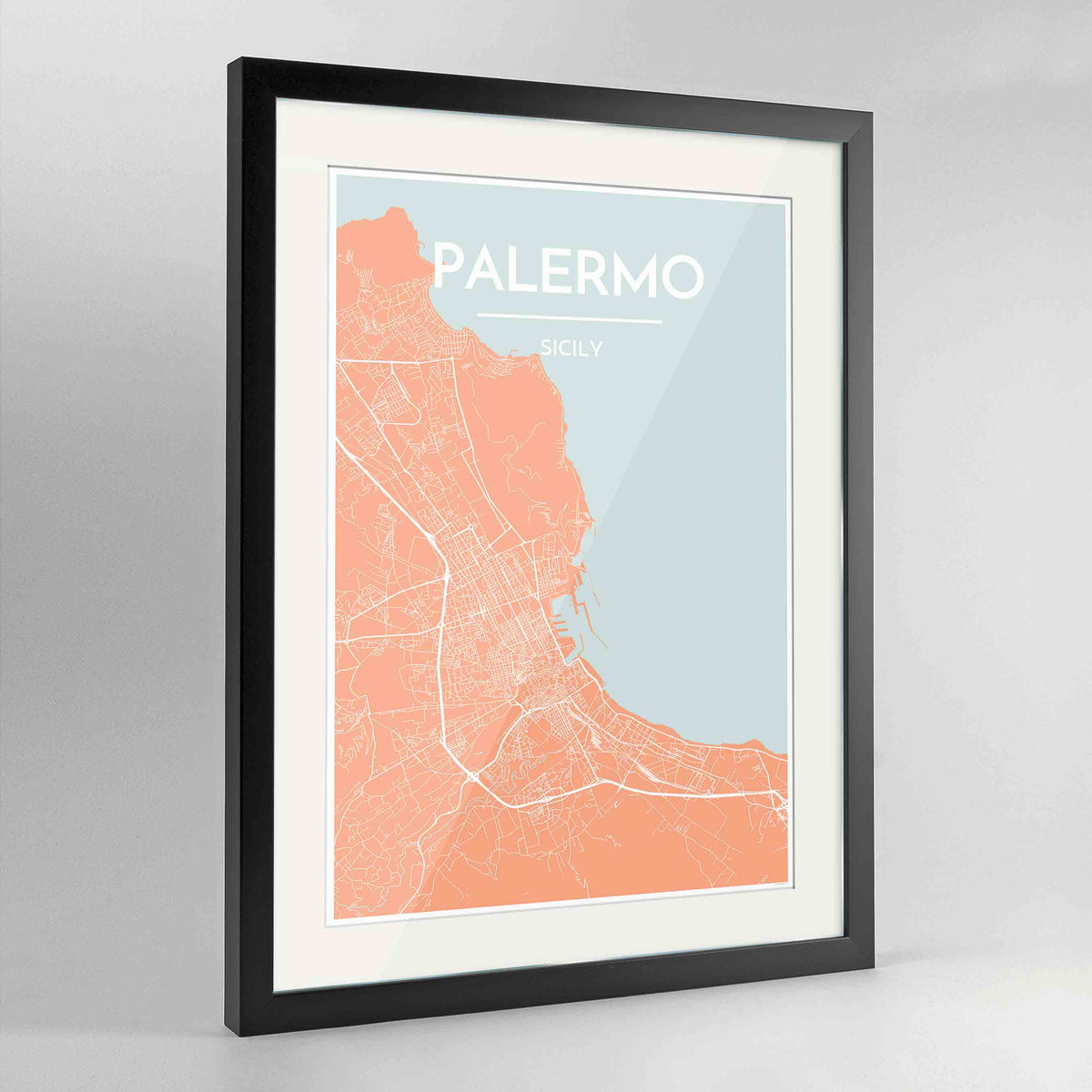 Framed Palermo Map Art Print 24x36&quot; Contemporary Black frame Point Two Design Group