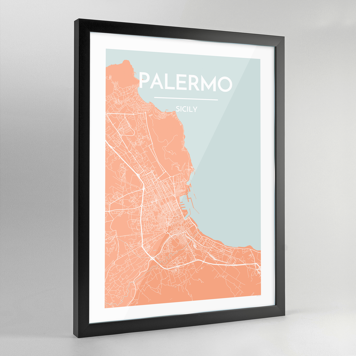 Framed Palermo City Map Art Print - Point Two Design