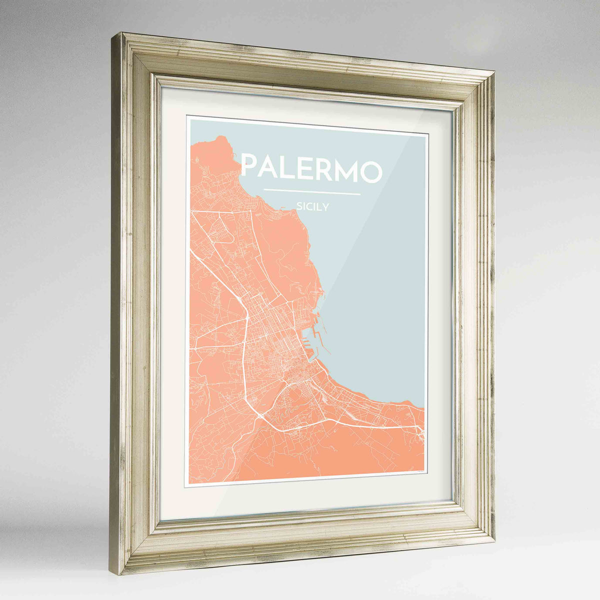 Framed Palermo Map Art Print 24x36&quot; Champagne frame Point Two Design Group