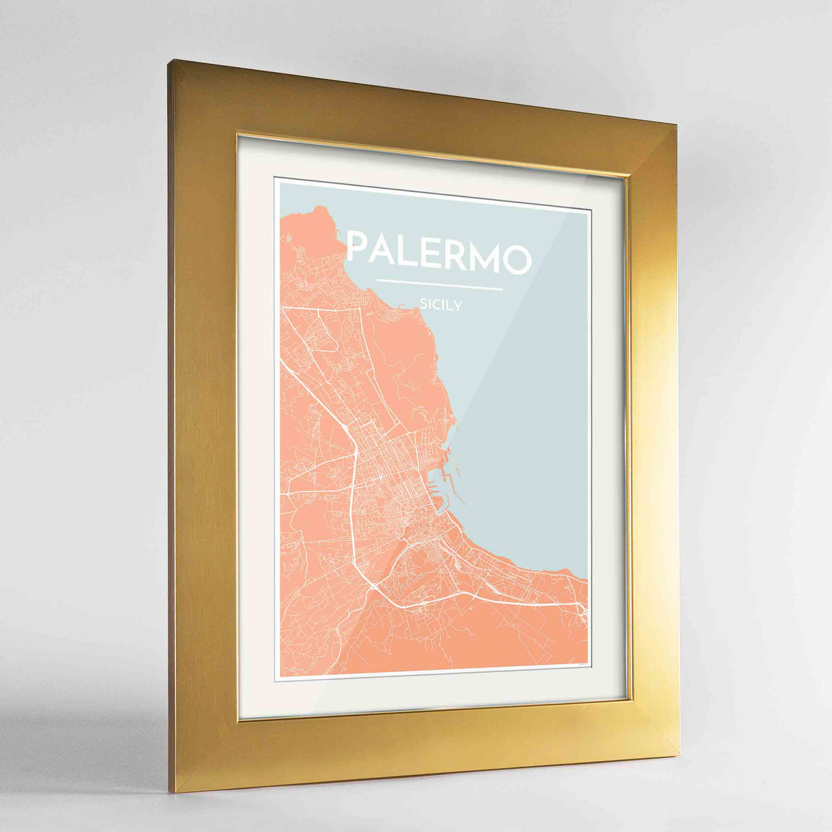 Framed Palermo Map Art Print 24x36&quot; Gold frame Point Two Design Group