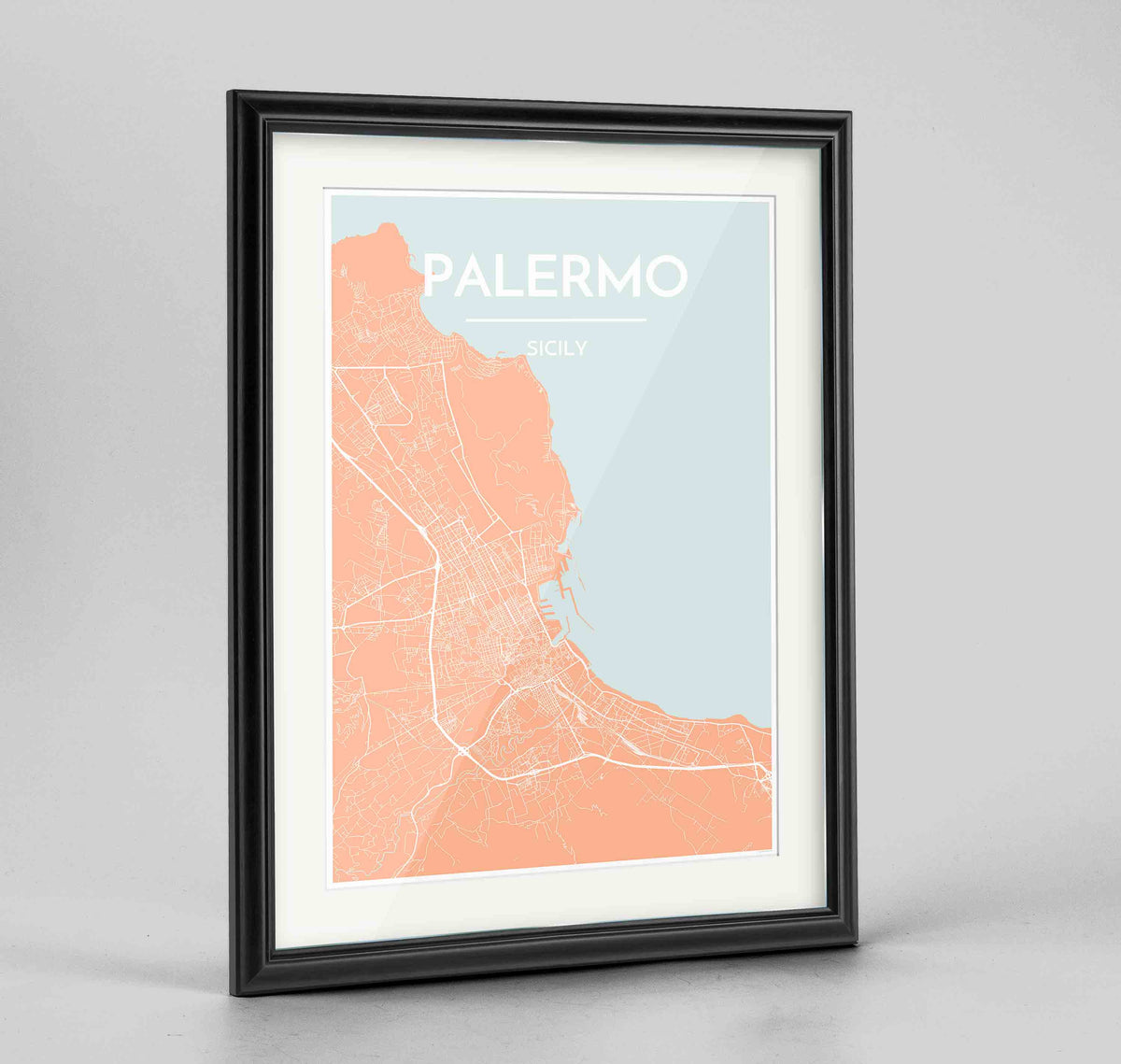Framed Palermo Map Art Print 24x36&quot; Traditional Black frame Point Two Design Group