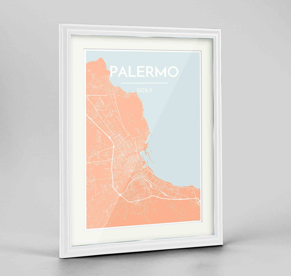 Framed Palermo Map Art Print 24x36&quot; Traditional White frame Point Two Design Group