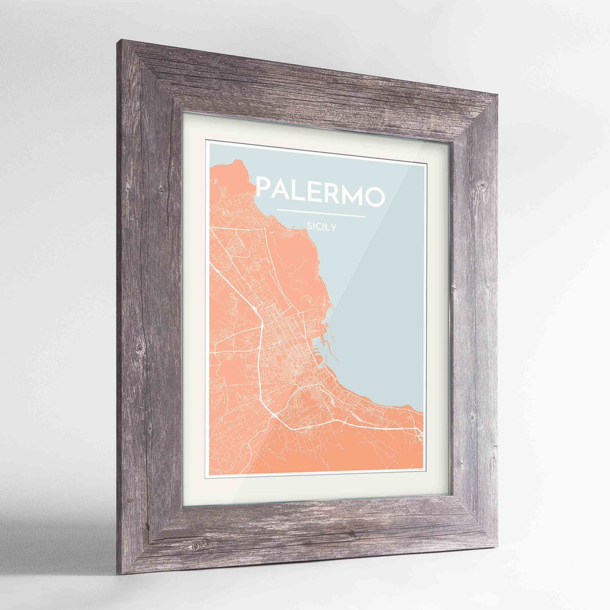 Framed Palermo Map Art Print 24x36&quot; Western Grey frame Point Two Design Group