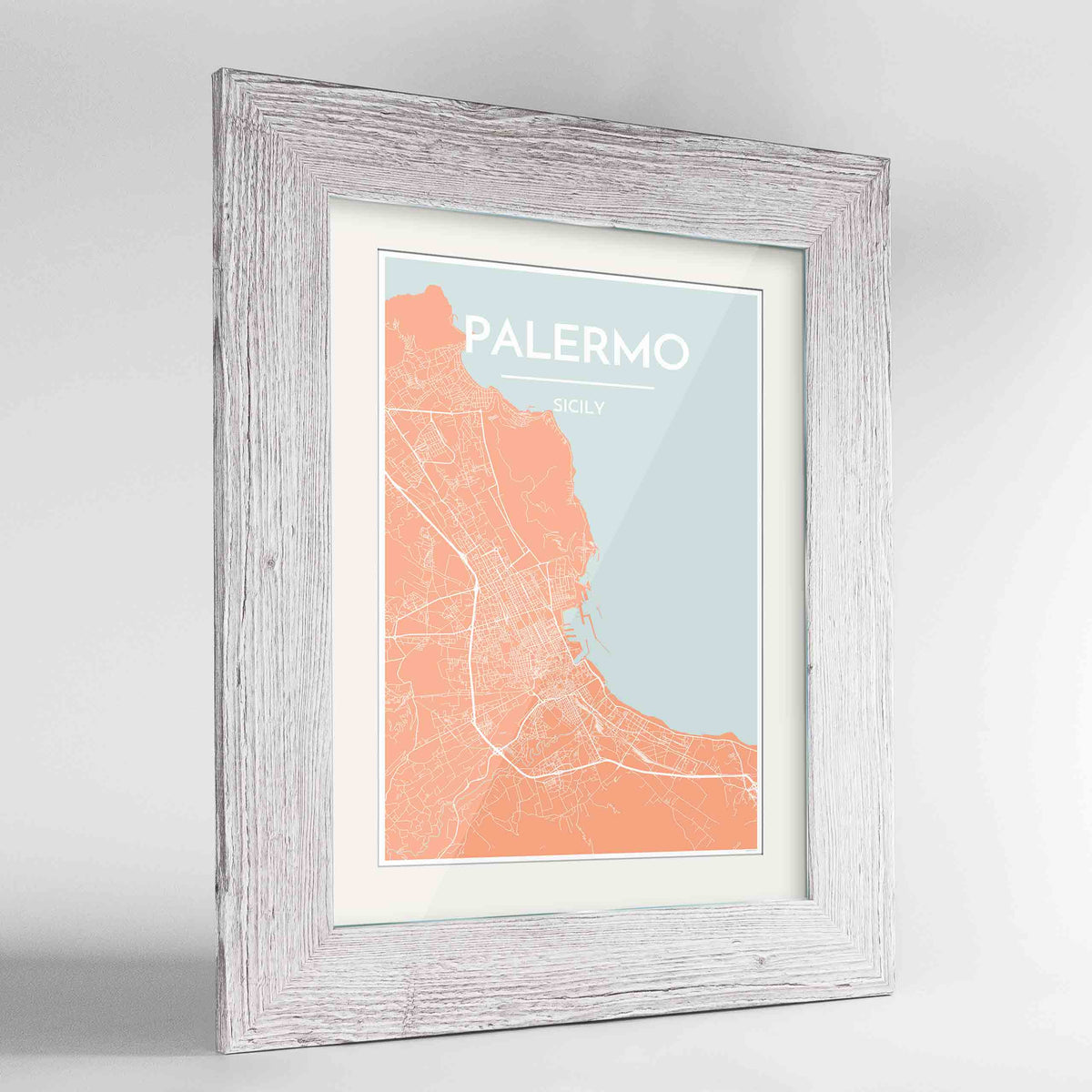 Framed Palermo Map Art Print 24x36&quot; Western White frame Point Two Design Group