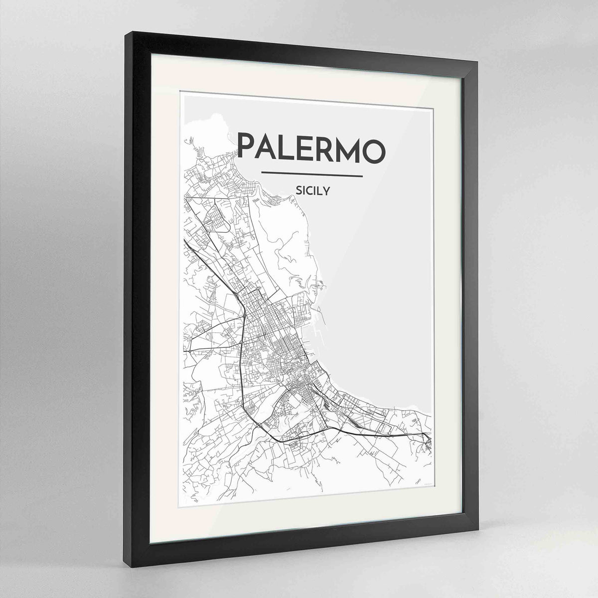 Framed Palermo Map Art Print 24x36&quot; Contemporary Black frame Point Two Design Group