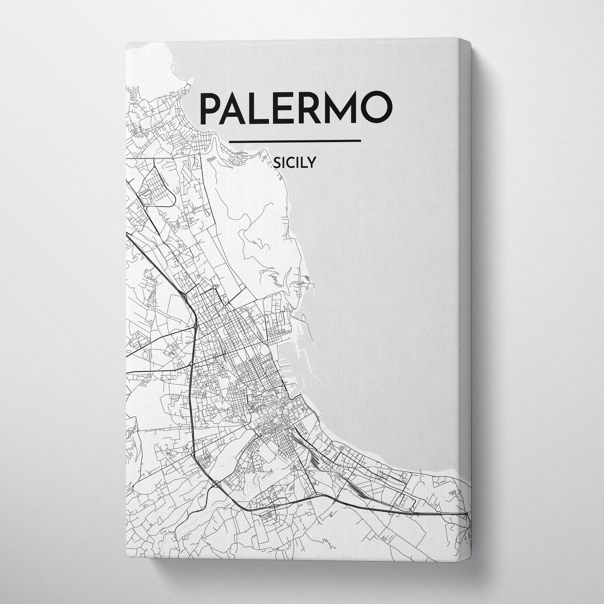 Palermo City Map Canvas Wrap - Point Two Design - Black &amp; White Print