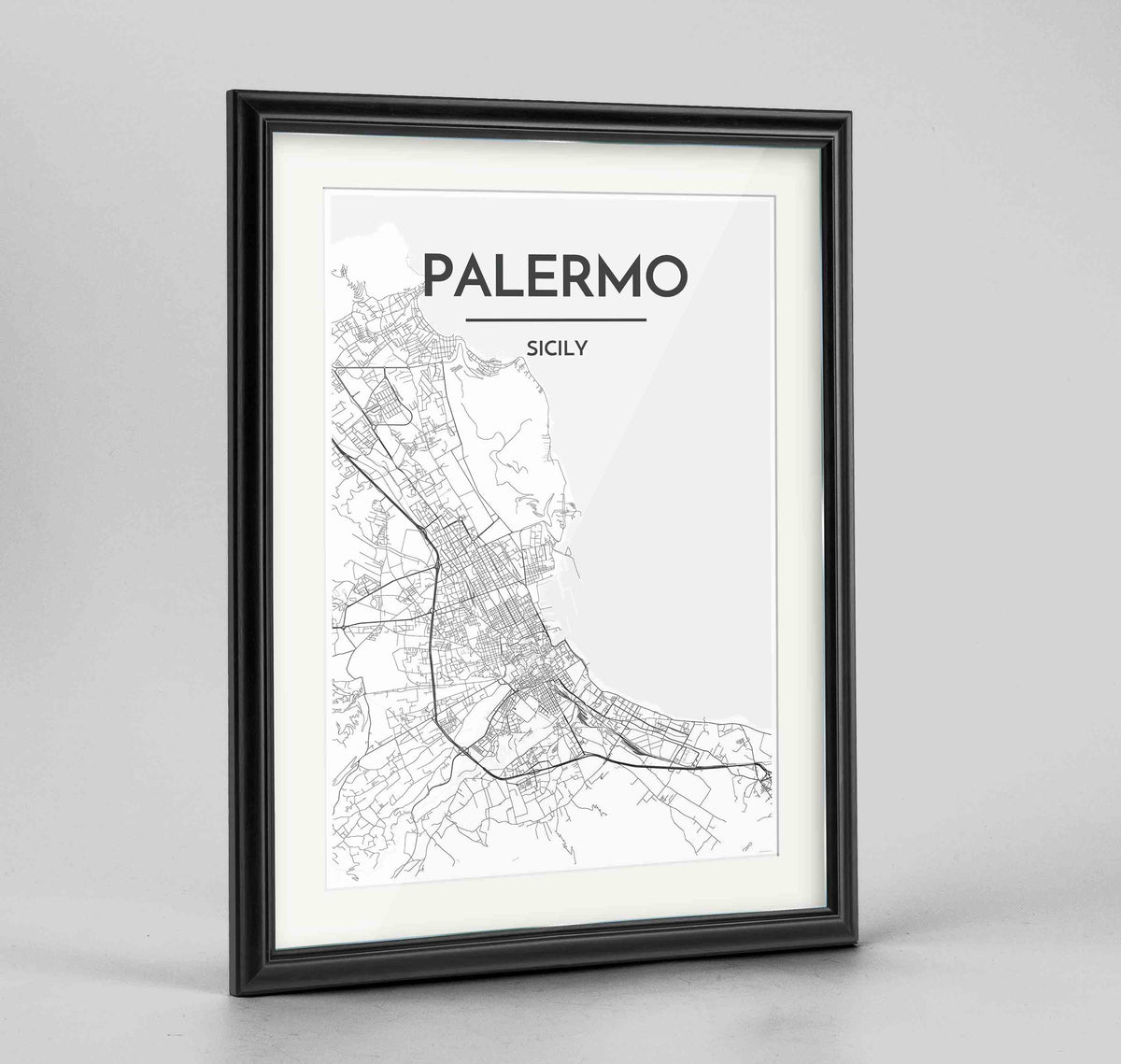 Framed Palermo Map Art Print 24x36&quot; Traditional Black frame Point Two Design Group