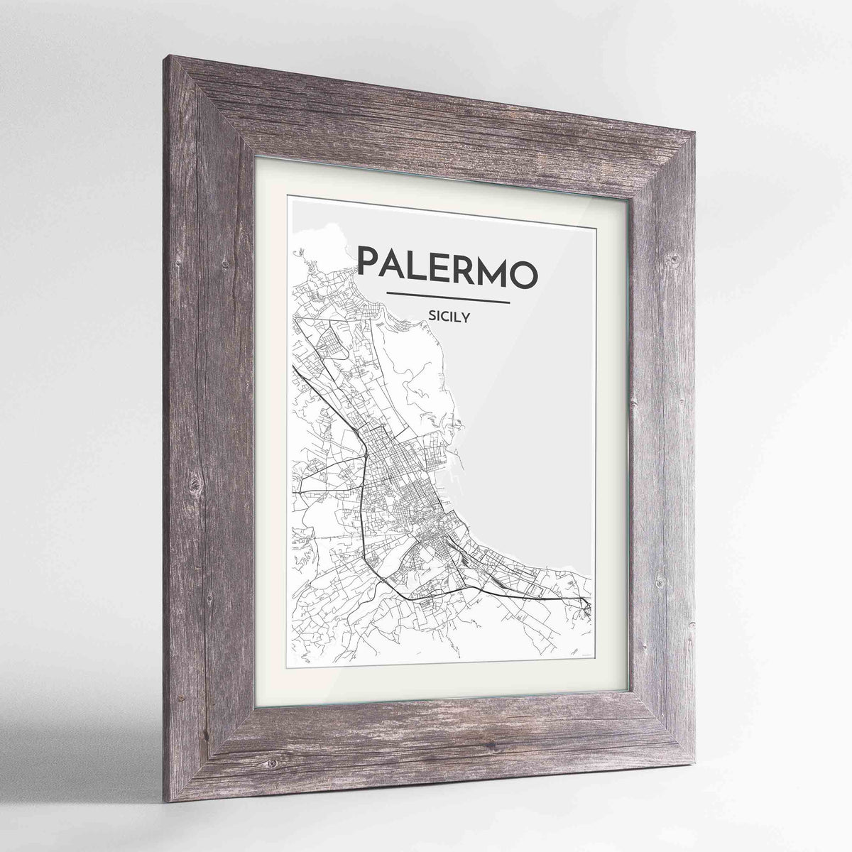 Framed Palermo Map Art Print 24x36&quot; Western Grey frame Point Two Design Group