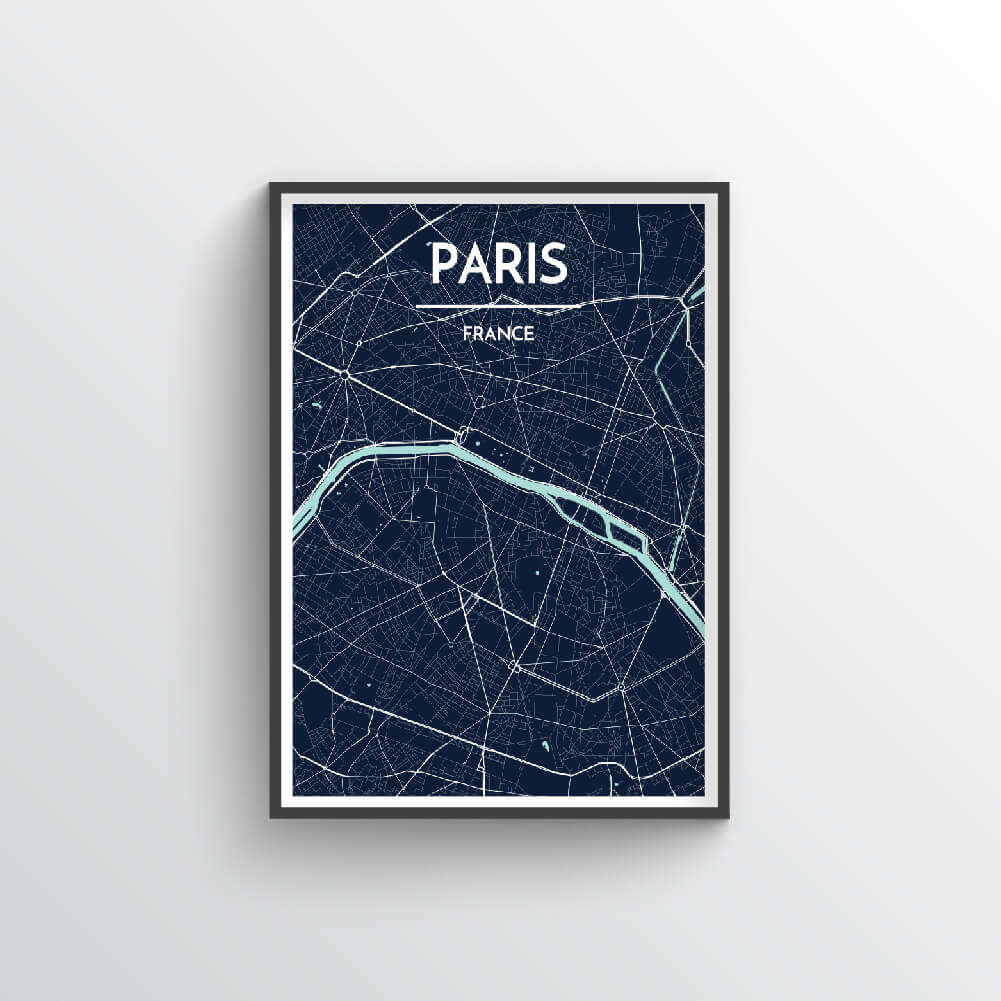 Paris City Map Art Print - Point Two Design - Black &amp; White Print