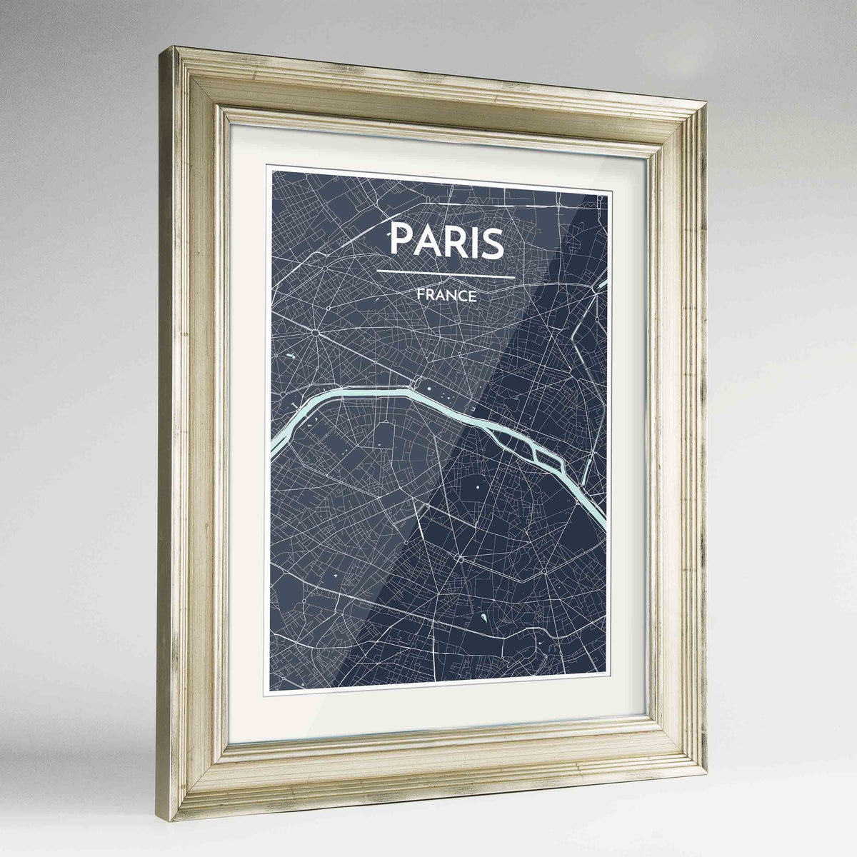 Framed Paris Map Art Print 24x36&quot; Champagne frame Point Two Design Group