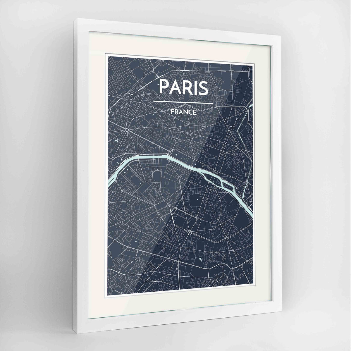 Framed Paris Map Art Print 24x36&quot; Contemporary White frame Point Two Design Group