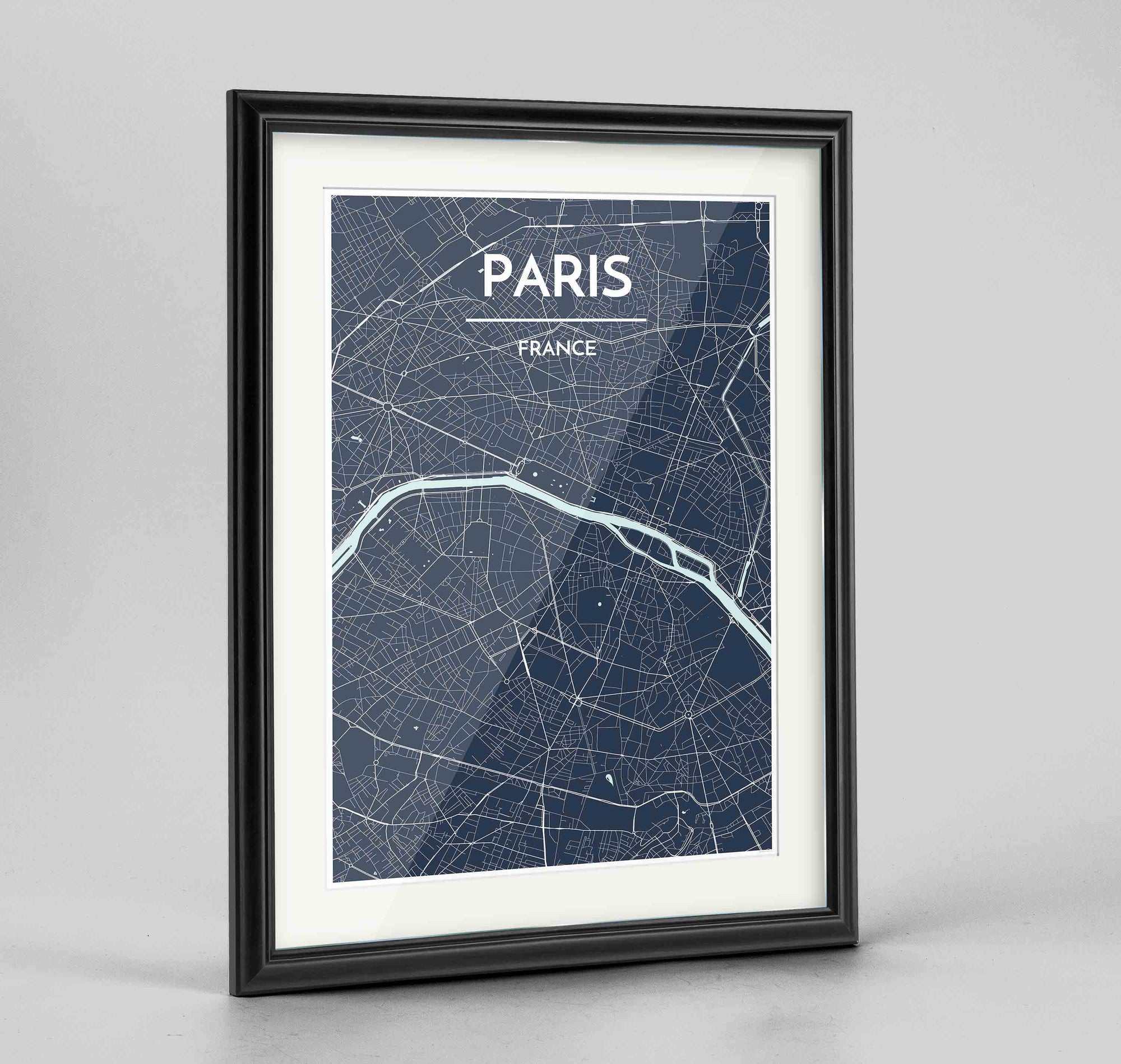 Framed Paris Map Art Print 24x36" Traditional Black frame Point Two Design Group