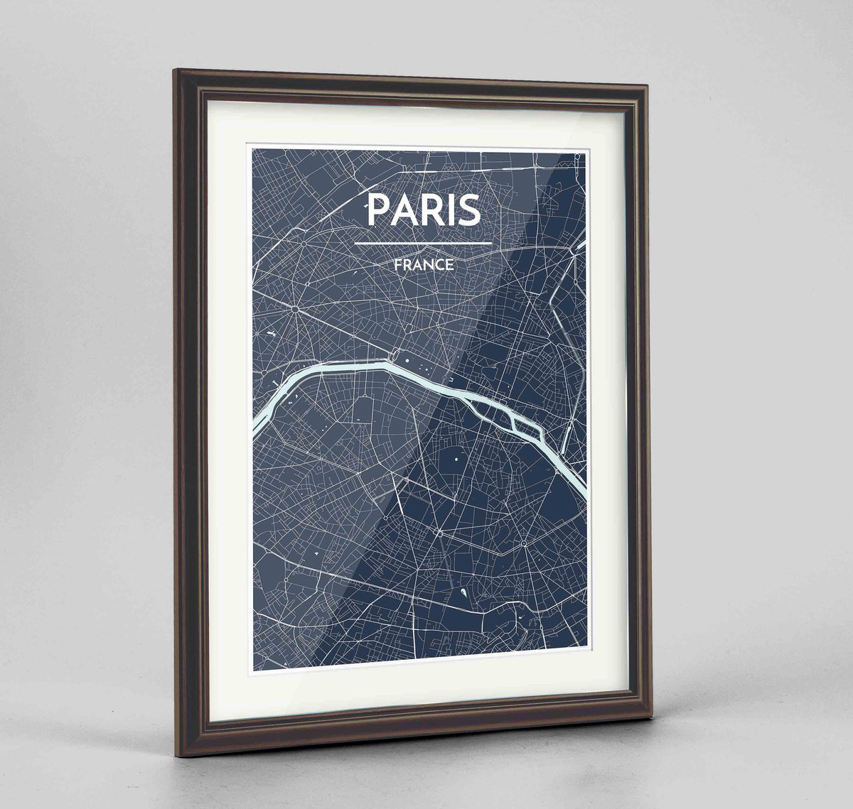 Framed Paris Map Art Print 24x36&quot; Traditional Walnut frame Point Two Design Group