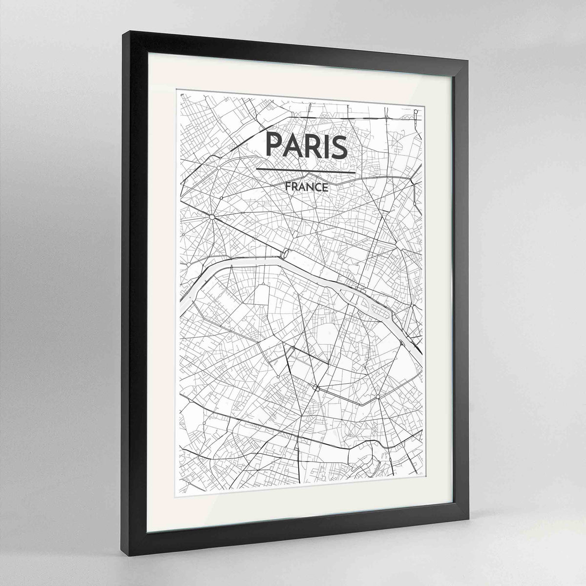 Framed Paris Map Art Print 24x36&quot; Contemporary Black frame Point Two Design Group