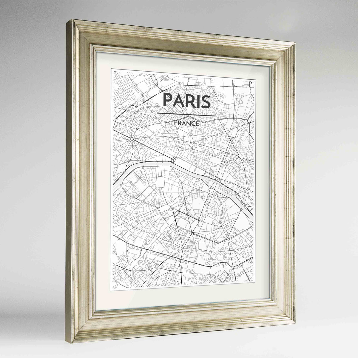 Framed Paris Map Art Print 24x36&quot; Champagne frame Point Two Design Group