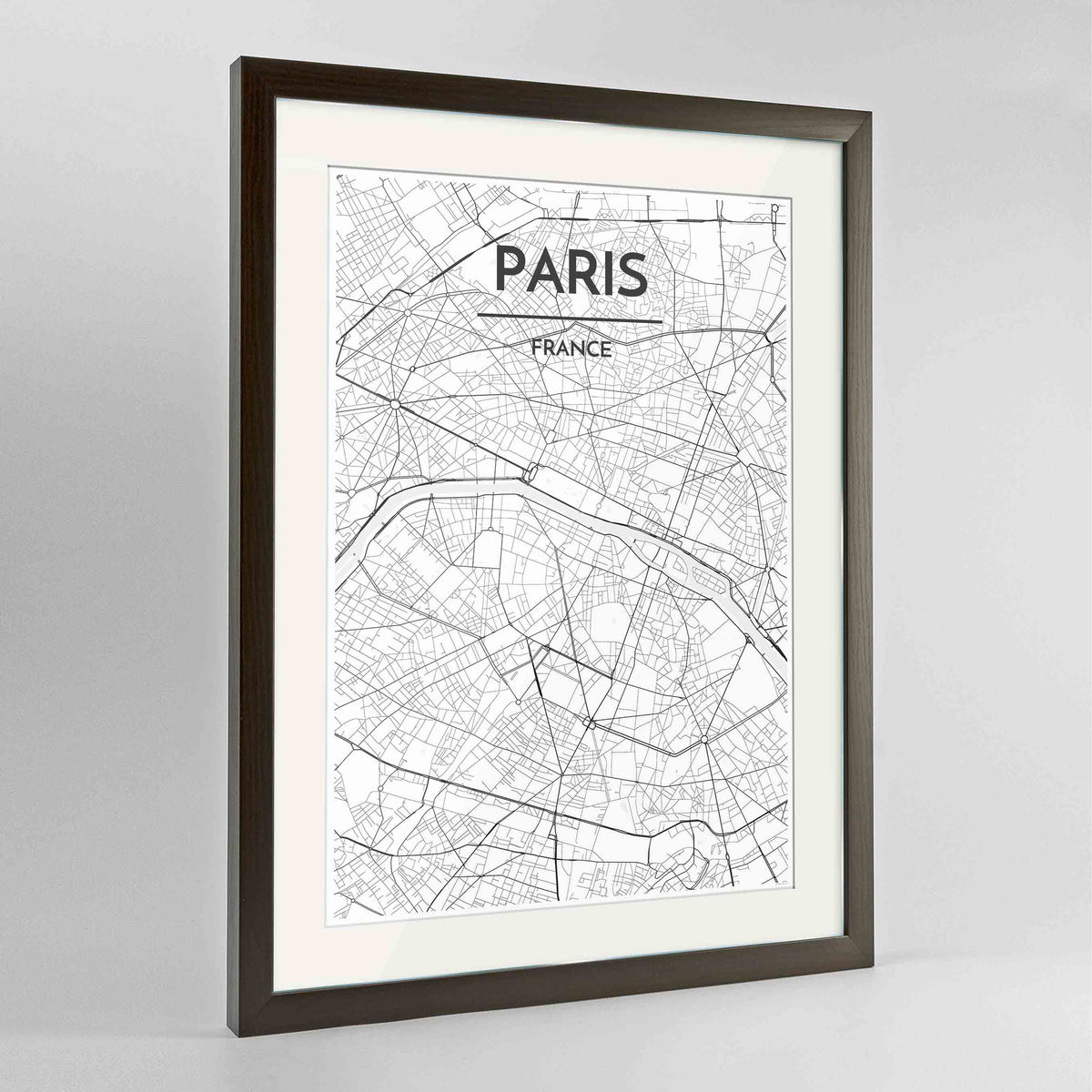Framed Paris Map Art Print 24x36&quot; Contemporary Walnut frame Point Two Design Group