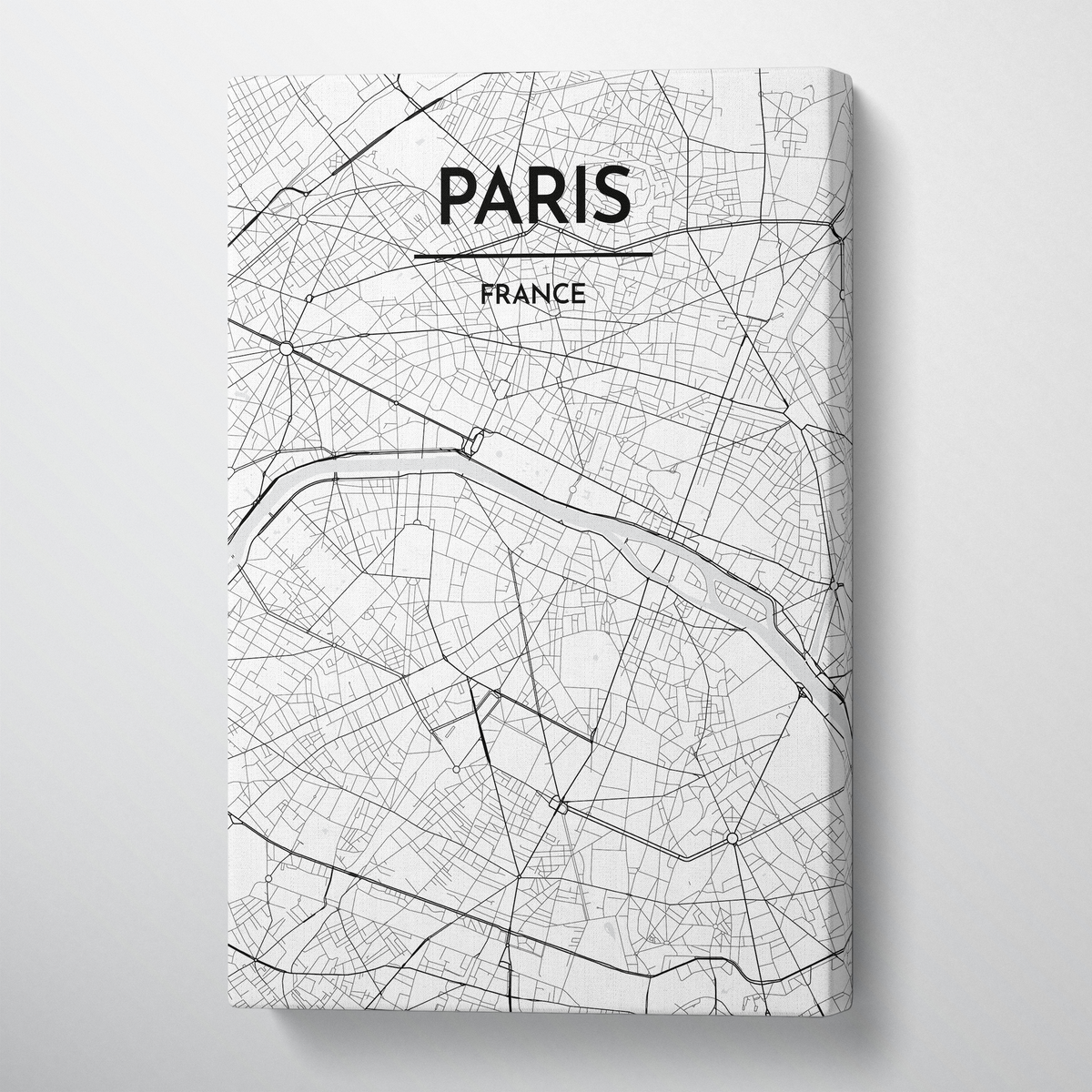 Paris City Map Canvas Wrap - Point Two Design - Black &amp; White Print