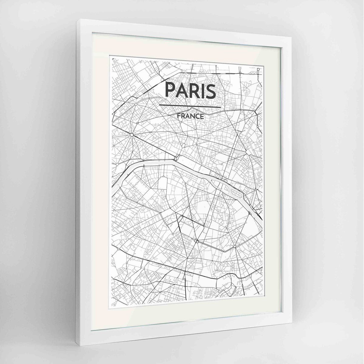Framed Paris Map Art Print 24x36&quot; Contemporary White frame Point Two Design Group
