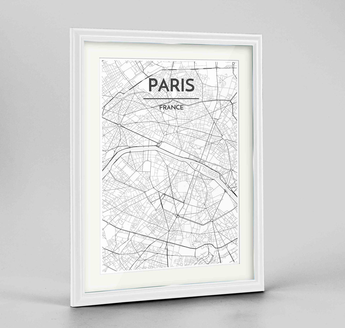 Framed Paris Map Art Print 24x36&quot; Traditional White frame Point Two Design Group