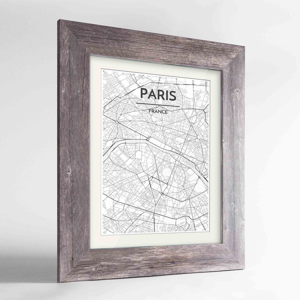Framed Paris Map Art Print 24x36&quot; Western Grey frame Point Two Design Group