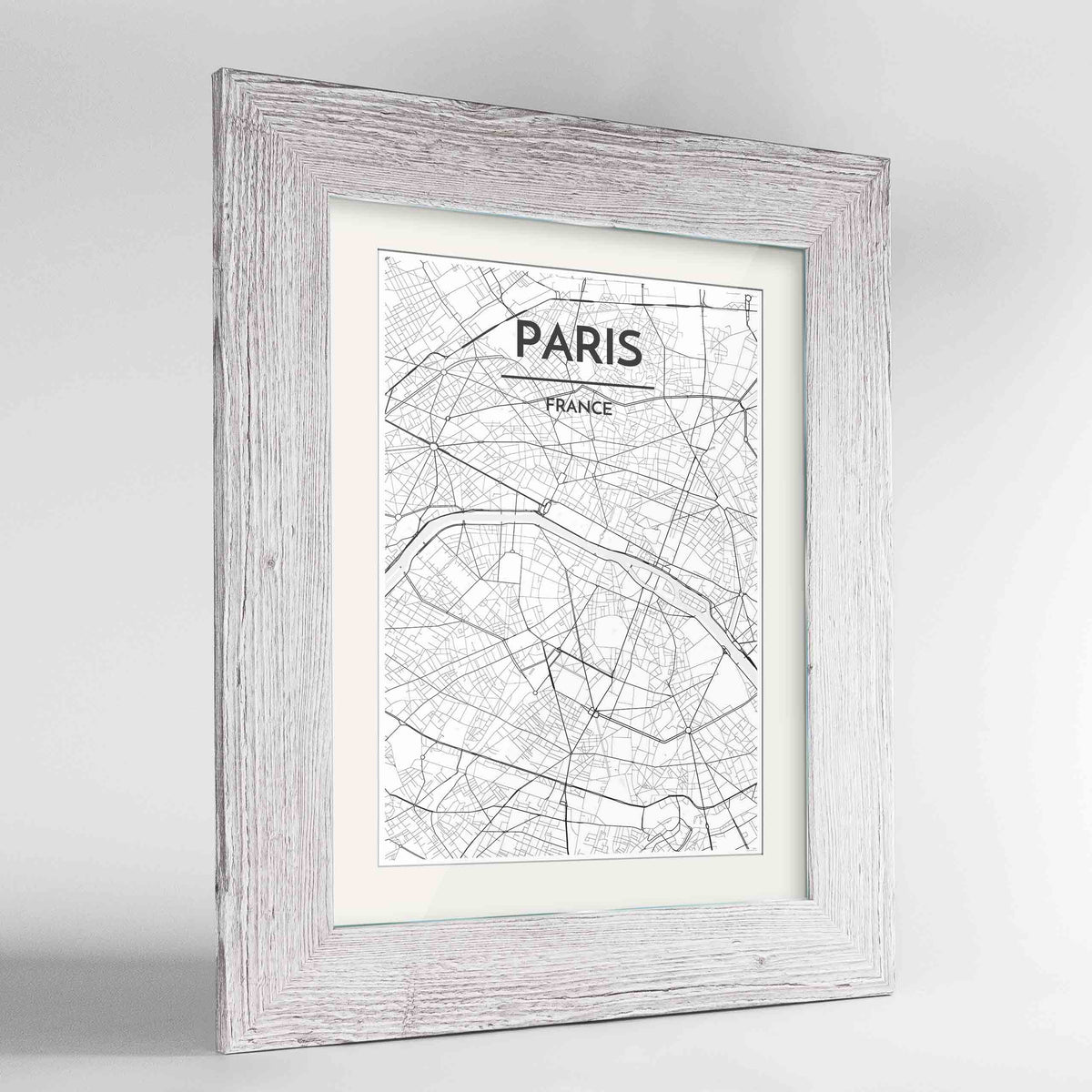 Framed Paris Map Art Print 24x36&quot; Western White frame Point Two Design Group