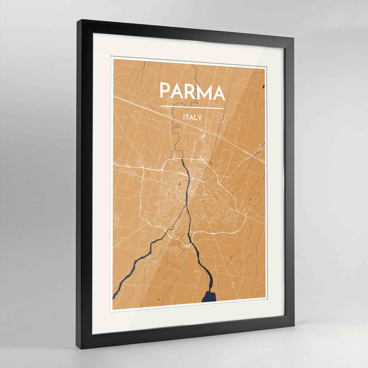 Framed Parma Map Art Print 24x36&quot; Contemporary Black frame Point Two Design Group