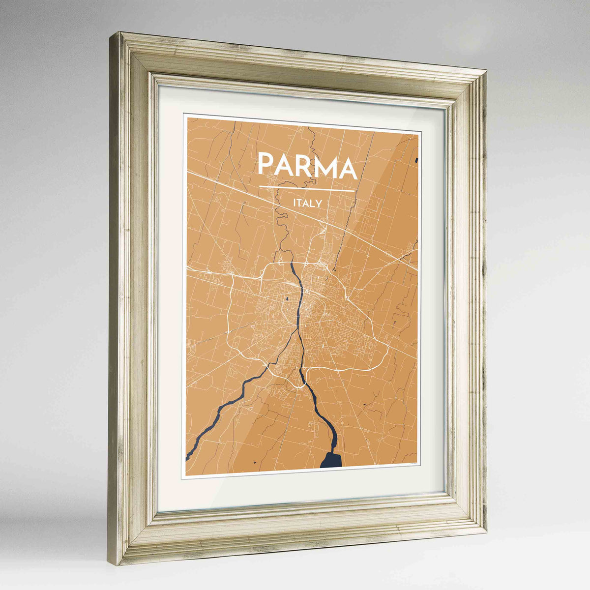 Framed Parma Map Art Print 24x36&quot; Champagne frame Point Two Design Group