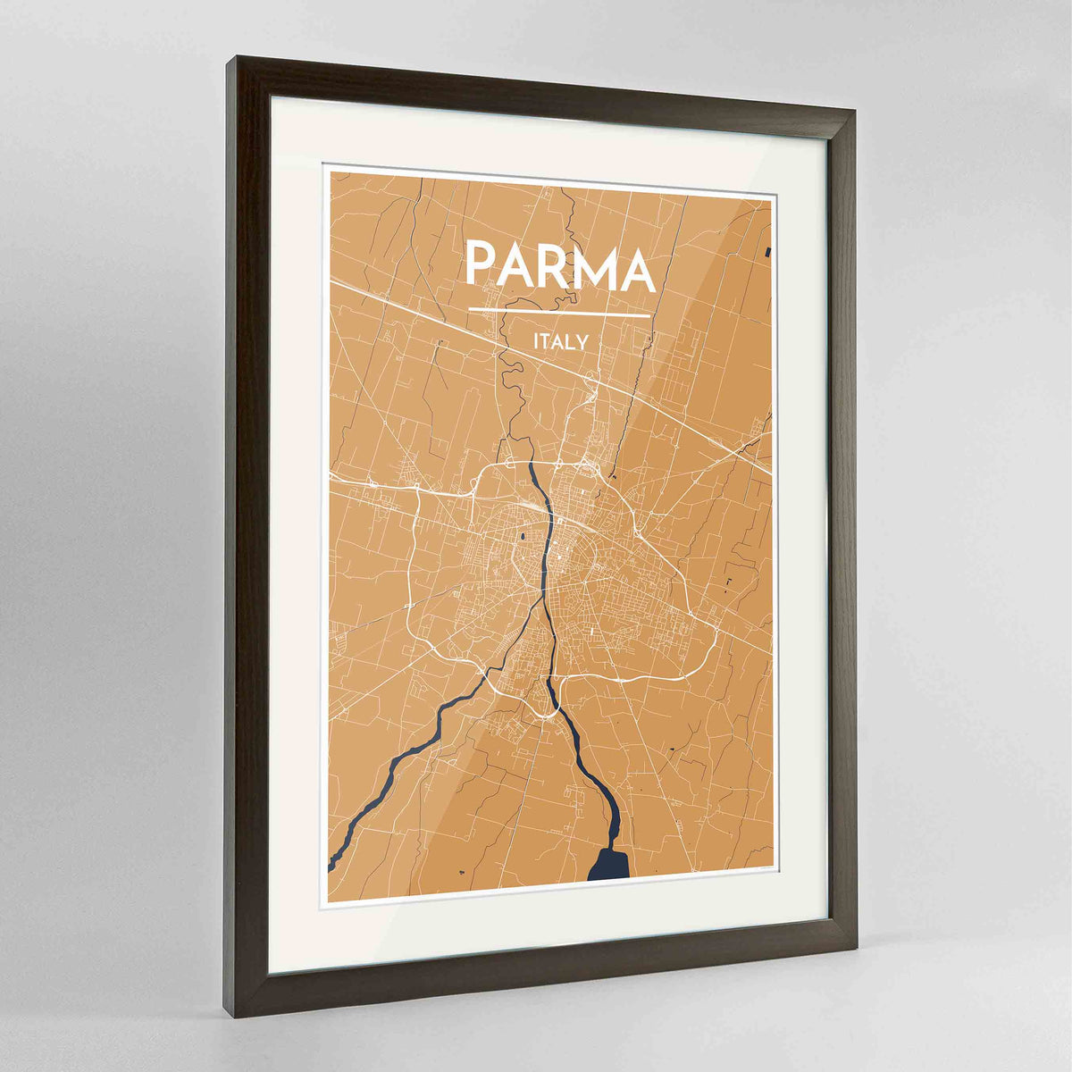 Framed Parma Map Art Print 24x36&quot; Contemporary Walnut frame Point Two Design Group