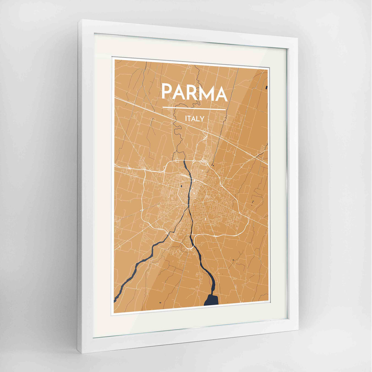 Framed Parma Map Art Print 24x36&quot; Contemporary White frame Point Two Design Group