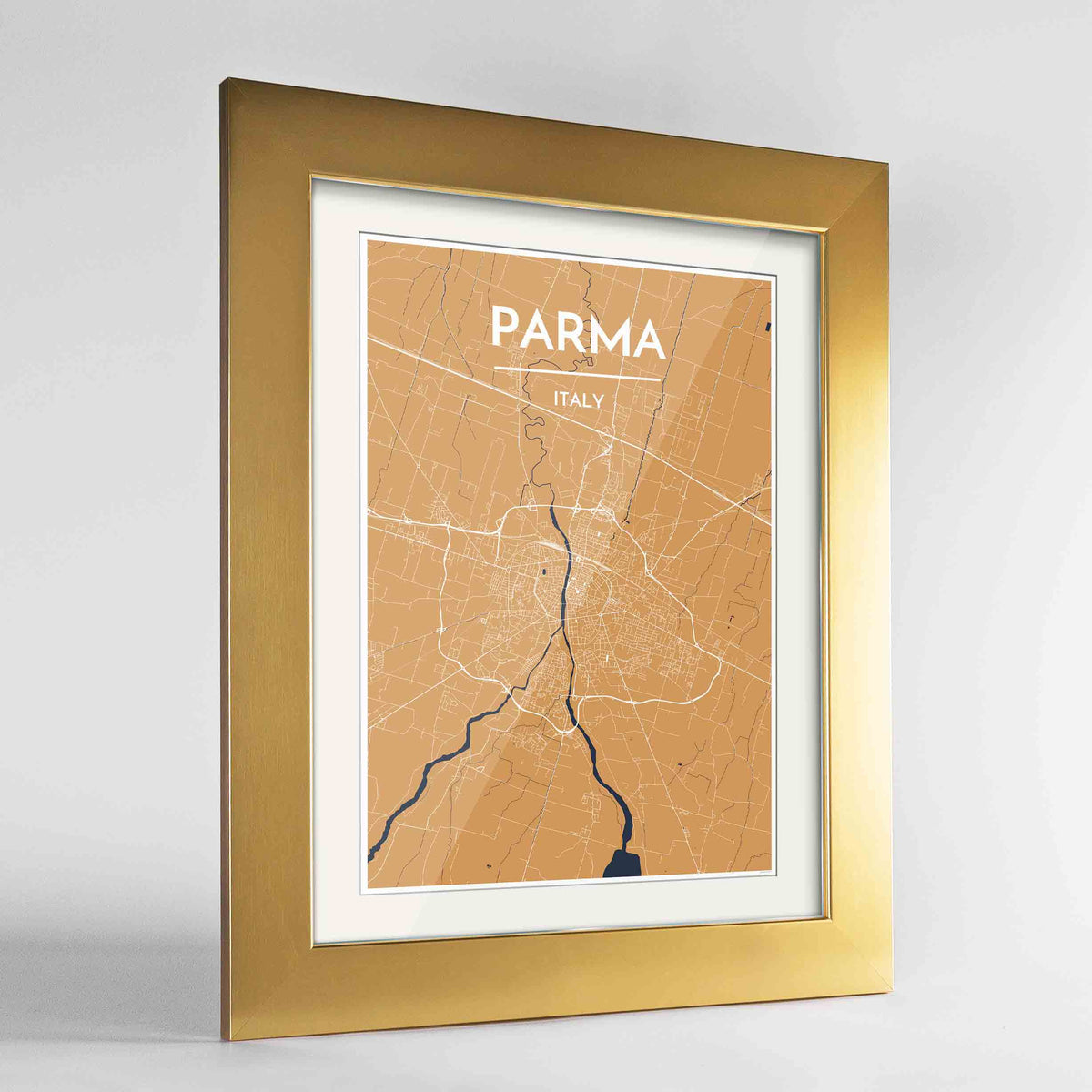 Framed Parma Map Art Print 24x36&quot; Gold frame Point Two Design Group