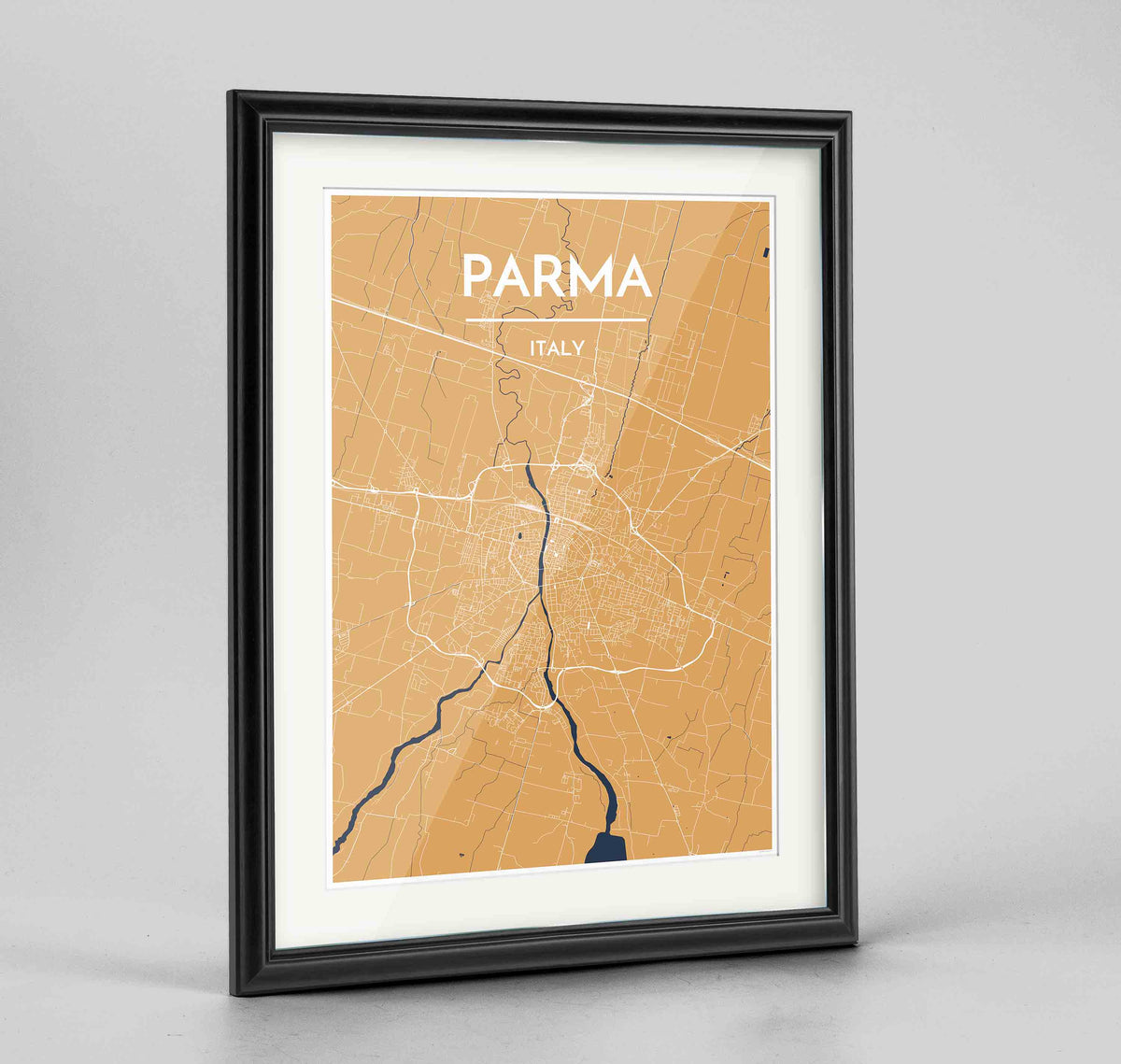 Framed Parma Map Art Print 24x36&quot; Traditional Black frame Point Two Design Group